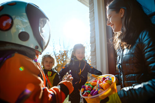 Halloween handing out candy